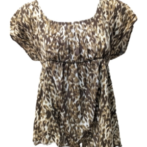 Calvin Klein Jeans top, tan, black, and white gathered waist blouse, sz …